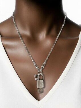Authentic Louis Vuitton Vintage Silver Padlock Necklace✦Unbranded Silver Plated